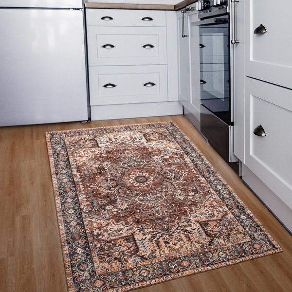 global sourcing iseau indoor entryway 2x3 vintage rug - small machine washable area rug with non-slip backing, low pile throw rugs for door, entrance, kids room, bedside, bedroom, kitchen oem/odm services