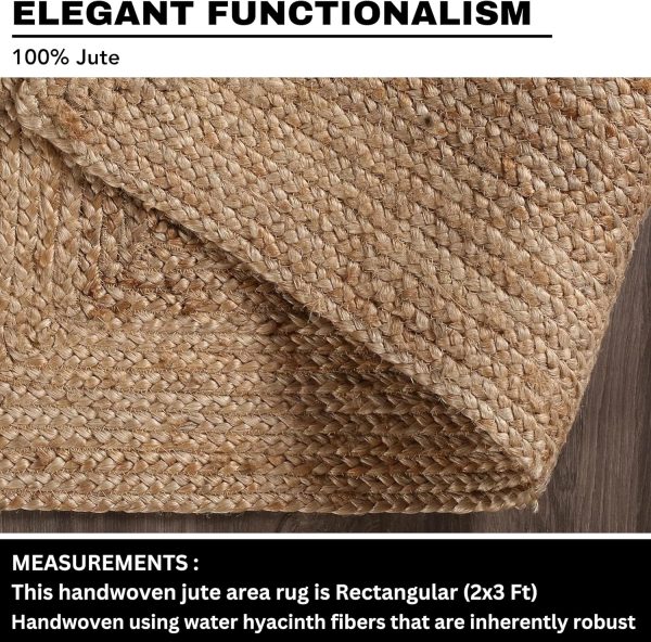 manufacturer direct jute braided natural rug 2’x3' -natural linen colour, hand woven & reversible for living room kitchen entryway rug, jute burlap braided rag rug 24x36 inch, farmhouse rag rug, rustic rug trade price