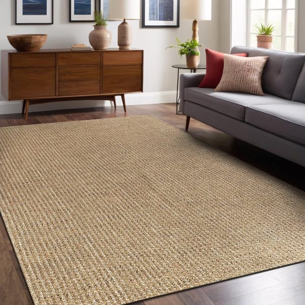 manufacturer direct easy jute rugs 9x12 natural color living room indoor outdoor area rug for farmhouse patio and kitchen rug high traffic washable easy to clean solid boho woven design outside carpet (9 x 12) trade price