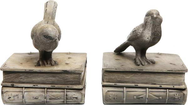 supplier direct mygift vintage white resin decorative bookends for heavy books with bird and book design, 1 pair wholesale prices