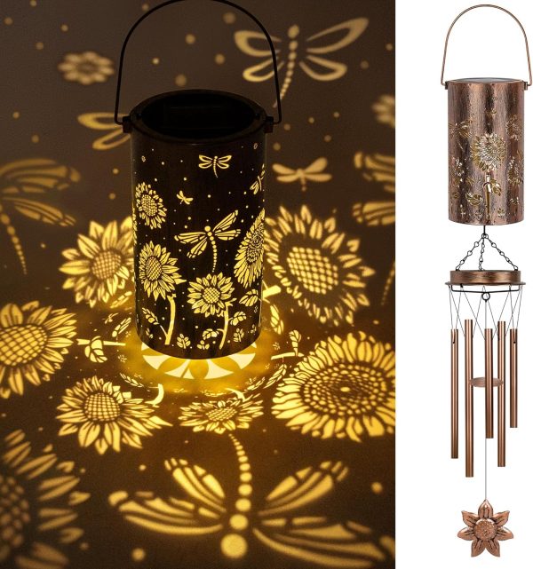 producer to buyer yhmall solar wind chimes for outside, sunflower and dragonfly memorial wind chimes, hanging lights lantern windchimes outdoors sunflower gifts for women men grandma mom garden decor discounted pricing