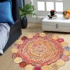 manufacturer direct 4' round handwoven jute chindi area rug - colorful boho rugs for living room - hand braided multicolor bohemian rug for farmhouse, bedroom, dining room, classroom, hallway, kitchen, office trade price