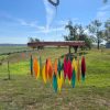 producer to buyer blue handworks santa fe glass chime, sandblasted glass and found wood handcrafted wind chime discounted pricing