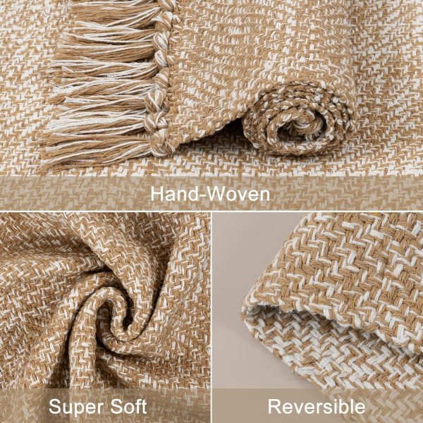 global sourcing collive small bathroom rug, 2' x 3' hand-woven low profile front entryway rug, tan cotton reversible washable kitchen mat modern farmhouse carpet for foyer bedroom back door decor oem/odm services
