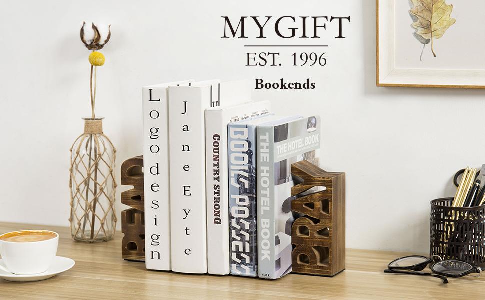 supplier direct mygift rustic burnt wood decorative bookends with read and pray carved block words, home office children's library book stand, 1 pair wholesale prices