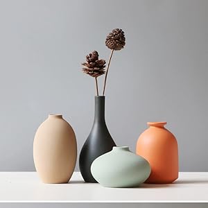 oem/odm services small ceramic vase set of 4 for modern home decor minimalist bohemian,round matte vases for dried flowers&pampas grass ceramic decoration for office,shelf,living room,bedroom,entryway decor affordable bulk deals