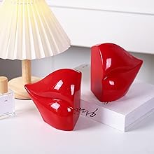supplier direct red lips decorated bookends，set of 2 heavy decorative book stoppers，unique resin decoration，creative desktop red decor for study room hotel office shelves wholesale prices