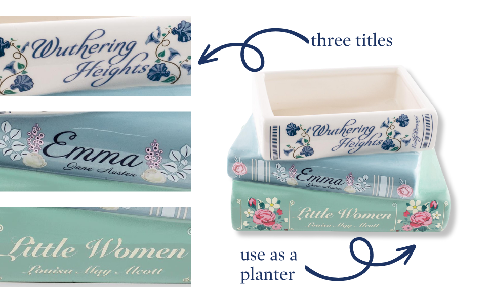 oem/odm services steel mill & co original small book-shaped decorative planter, ceramic planter for home decor, cute bookshelf decor, unique planter for book lovers, classic titles bookstack affordable bulk deals