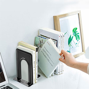 supplier direct happyhapi book ends, bookends, metal bookend for shelves, non-skid book end to hold books, black book stopper/holder for office home kitchen, 5.7x 4.9 x 6.5 in, 3 pair(6 pcs, large) wholesale prices