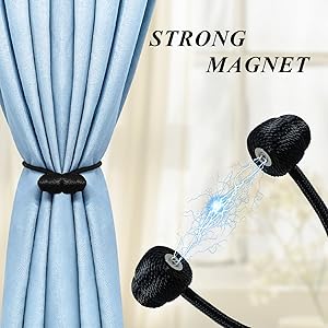 bulk purchase tifanso black magnetic curtain tiebacks - 4pcs curtain tie backs for curtains, decorative curtain ties holdbacks for drapes, boho drapery tiebacks, no drill curtain hooks for bedroom, farmhouse decor factory discount