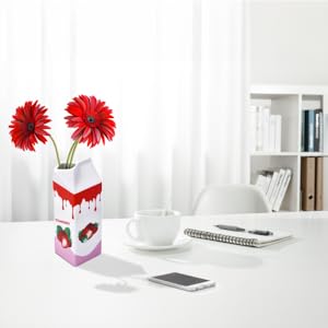 oem/odm services meant2tobe | milk carton vase - juice box planter design flower vase - cool lemon fruit home vase - a unique and artistic flower vase for small bunches - 2.7lx2.7wx9.75h in - red affordable bulk deals