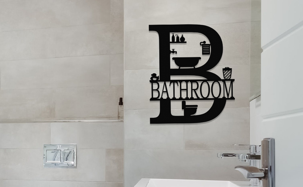 factory direct xort metal bathroom wall decor, farmhouse metal bathroom wall art, funny bathroom sign for modern home hanging decorations. (black - 12 x 14 inch) volume discount