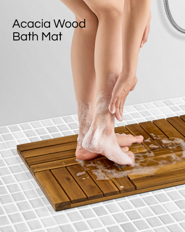 manufacturer direct acacia wood bath mat 23.8” x 15.3”, wooden shower mat for bathroom, footmat, standmat for multipurpose, non-slip floor mat for indoor, outdoor uses (walnut) trade price