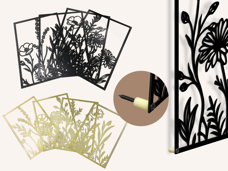 factory direct glamativity 4 pcs black abstract flowers metal wall art, 17 x 12'' minimalist floral single line wall décor, 3d textured sculptures, rustic nature wall art décor for living room, bedroom, study volume discount