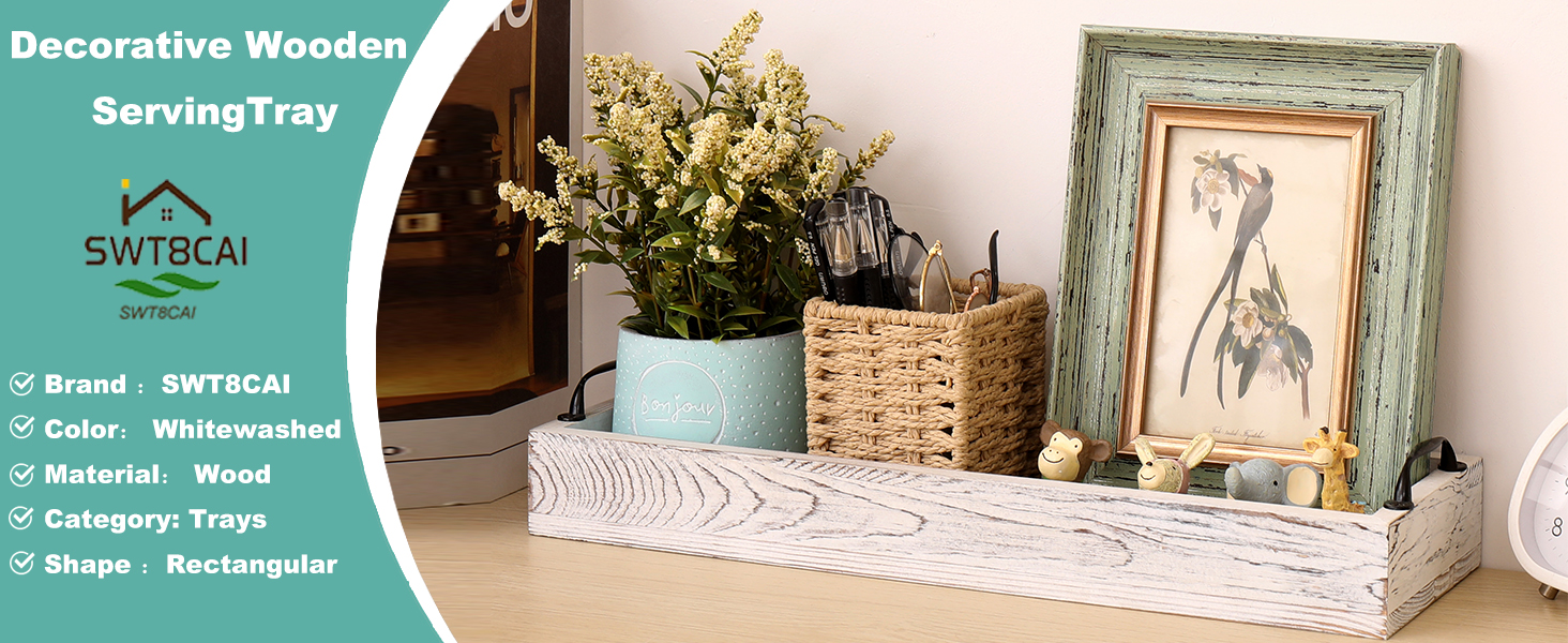 wholesale direct rustic wooden serving trays rectangular with handle,ottoman tray for living room 16 inch long for serving wine(whitewashed) bulk purchase at factory prices