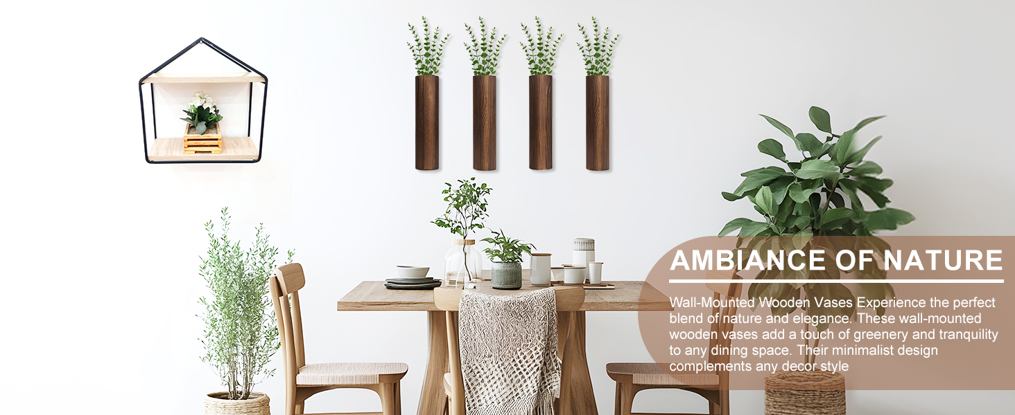 bulk purchase 4 pack wood wall planter with artificial eucalyptus, modern wall decor for living room bedroom bathroom entryway, farmhouse boho wall vases for dried flowers and faux plants trade price