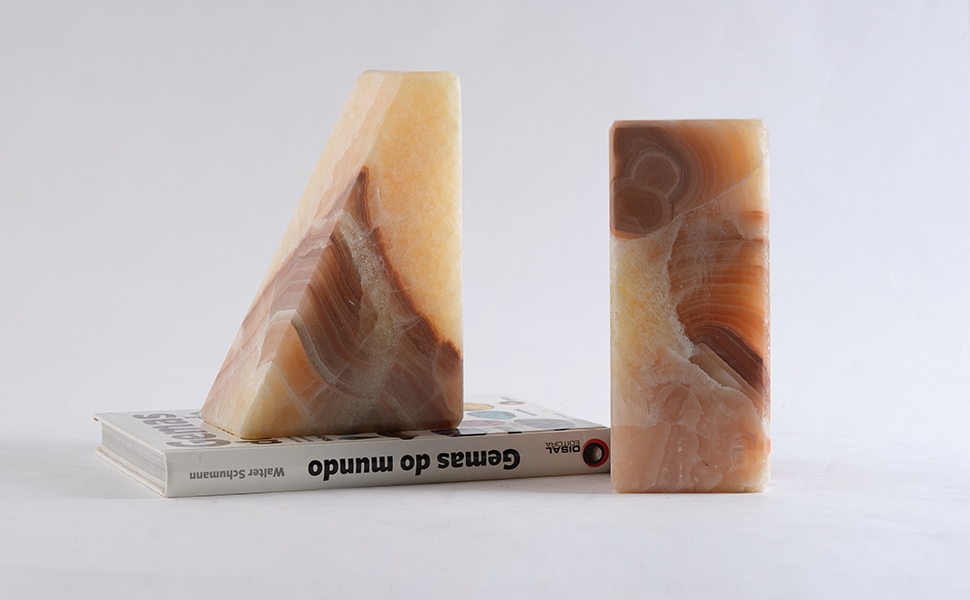 supplier direct marble bookend for heavy books, decorative bookends for shelves, durable and heavy-duty book end for hardback book & cds, unique book stopper & holder, mexico onyx, set of 2 wholesale prices