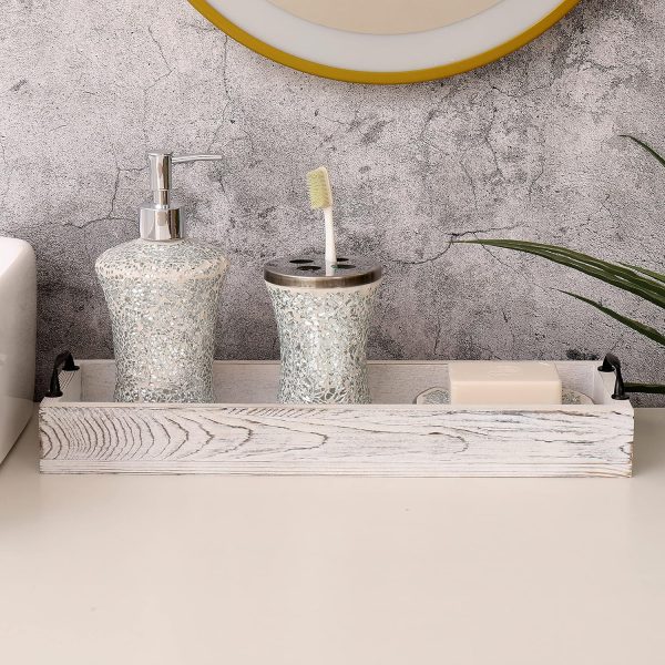 wholesale direct rustic wooden serving trays rectangular with handle,ottoman tray for living room 16 inch long for serving wine(whitewashed) bulk purchase at factory prices