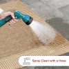 manufacturer direct nuloom 5' x 8' outdoor area rug, casual design with striped border, stain resistant, highly durable, for patio, balcony, bedroom, living room, dining room, bathroom, light brown trade price