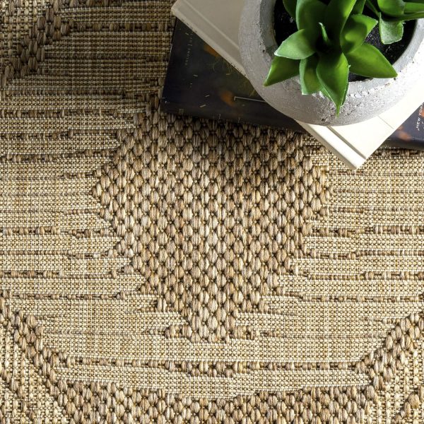 manufacturer direct nuloom 4x6 outdoor/indoor ranya tribal area rug, light brown, geometric design, stain resistant, highly durable, for patio, balcony, bedroom, dining room, living room, bathroom trade price