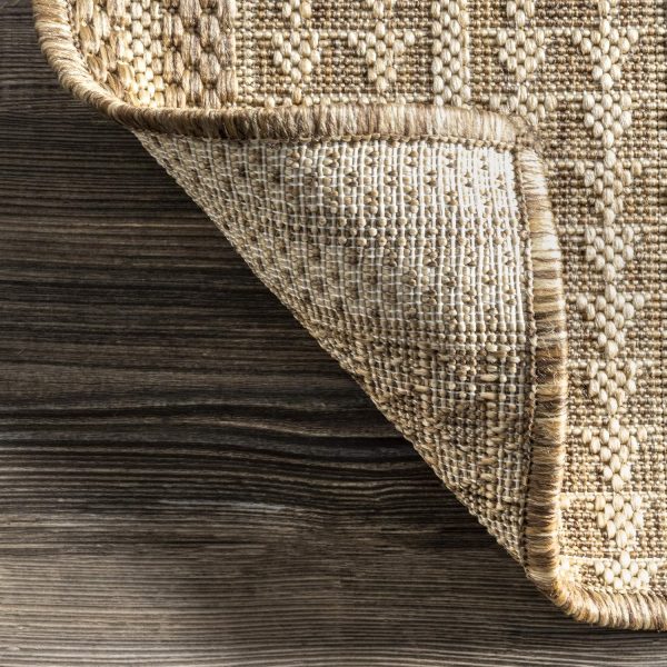 manufacturer direct nuloom 4x6 outdoor/indoor ranya tribal area rug, light brown, geometric design, stain resistant, highly durable, for patio, balcony, bedroom, dining room, living room, bathroom trade price