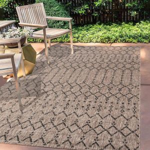 manufacturer direct jonathan y smb108d-5 ourika moroccan geometric textured weave indoor outdoor -area rug, bohemian, rustic, scandinavian easy-cleaning,bedroom,kitchen,backyard,patio,non shedding, natural/black, 5 x 8 trade price