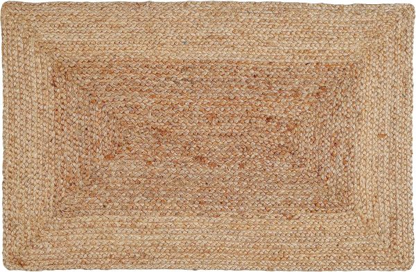 manufacturer direct jute braided natural rug 2’x3' -natural linen colour, hand woven & reversible for living room kitchen entryway rug, jute burlap braided rag rug 24x36 inch, farmhouse rag rug, rustic rug trade price