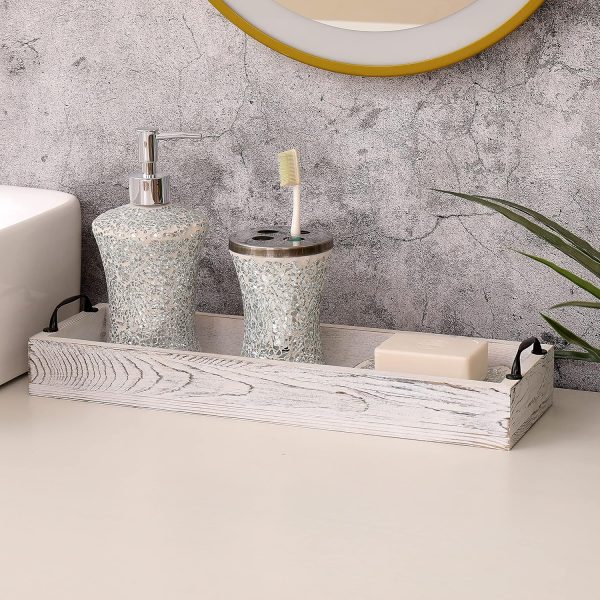 wholesale direct rustic wooden serving trays rectangular with handle,ottoman tray for living room 16 inch long for serving wine(whitewashed) bulk purchase at factory prices