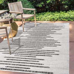 manufacturer direct jonathan y smb124d-5 zolak berber stripe geometric indoor outdoor area rug bohemian contemporary easy cleaning bedroom kitchen backyard patio non shedding, 5 x 8, ivory/black trade price