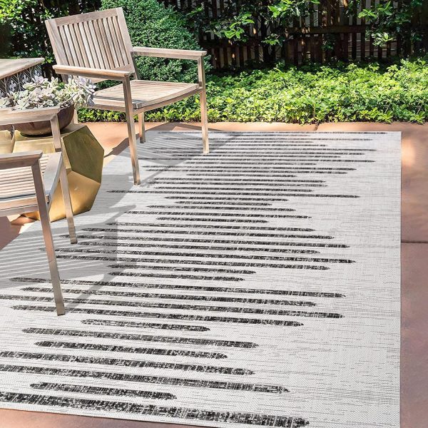 manufacturer direct jonathan y smb124d-5 zolak berber stripe geometric indoor outdoor area rug bohemian contemporary easy cleaning bedroom kitchen backyard patio non shedding, 5 x 8, ivory/black trade price