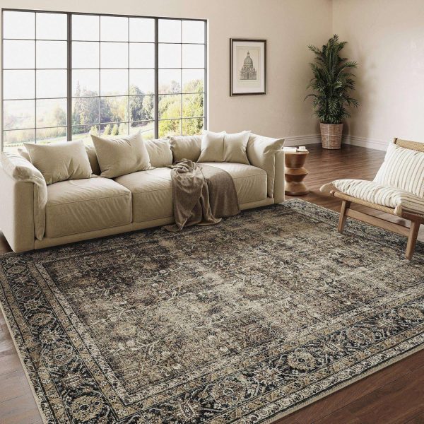 manufacturer direct vintage area rug 4x6 brown bedroom rug indoor kitchen washable living room carpet tribal distressed rug retro accent throw rug for office dining room bathroom faux wool trade price