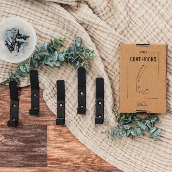 competitive pricing decorative coat hooks for wall mount set of 5 - stylish and sturdy black metal double hooks are perfect to hang your jackets, towels or hats - a modern addition to any farmhouse or minimal home decor one-stop wholesale