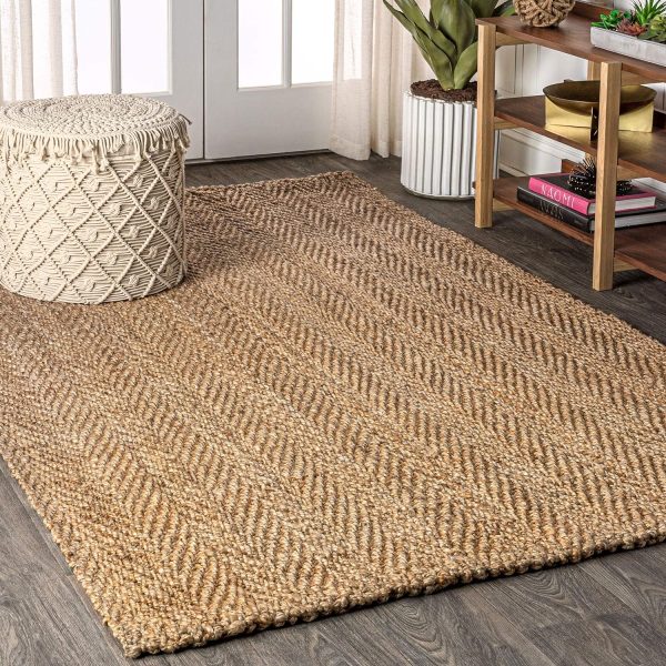manufacturer direct jonathan y nfr101a-8 espina hand woven herringbone chunky jute indoor area rug bohemian farmhouse easy cleaning bedroom kitchen living room non shedding, 8 x 10, natural color trade price