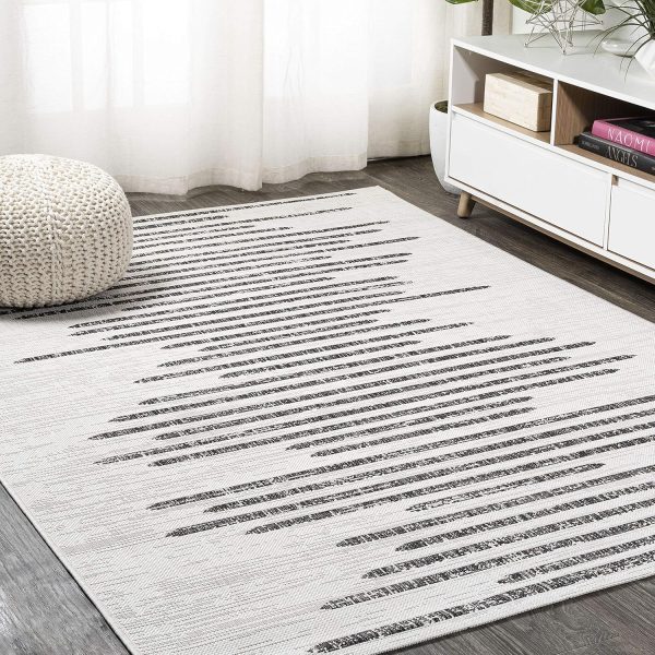 manufacturer direct jonathan y smb124d-5 zolak berber stripe geometric indoor outdoor area rug bohemian contemporary easy cleaning bedroom kitchen backyard patio non shedding, 5 x 8, ivory/black trade price