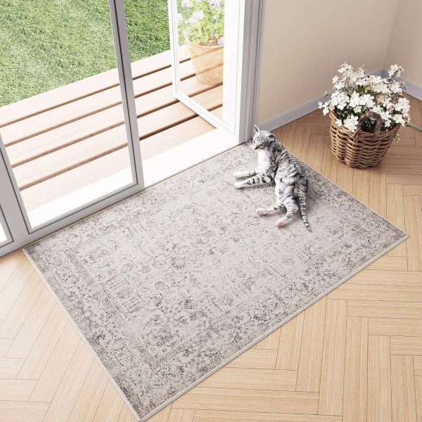 global sourcing grey area rug 2x3 entryway rug kitchen vintage living room carpet indoor bedroom rug washable distressed rug gray floral door mat retro accent throw rug for office dining room bathroom oem/odm services