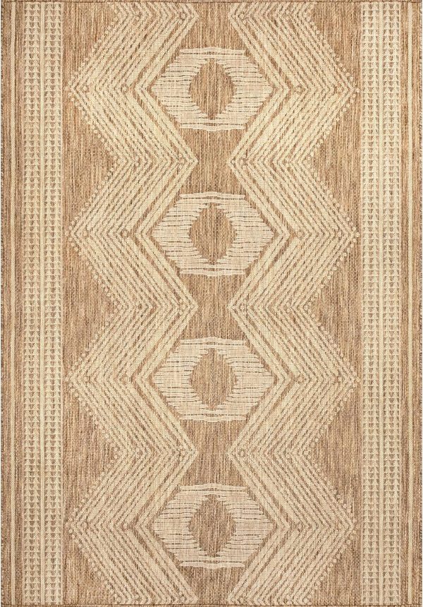 manufacturer direct nuloom 4x6 outdoor/indoor ranya tribal area rug, light brown, geometric design, stain resistant, highly durable, for patio, balcony, bedroom, dining room, living room, bathroom trade price