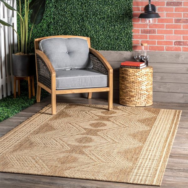 manufacturer direct nuloom 4x6 outdoor/indoor ranya tribal area rug, light brown, geometric design, stain resistant, highly durable, for patio, balcony, bedroom, dining room, living room, bathroom trade price