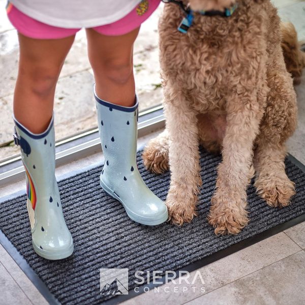 global sourcing sierra concepts front door mat welcome floor mats - entryway indoor outdoor entrance doormat, patio, porch, muddy shoe, inside outside low profile, 30x17 inches, 2-pack gray oem/odm services