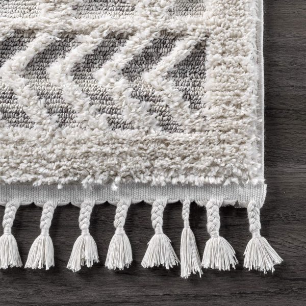 global sourcing nuloom 8x11 ansley moroccan tassel area rug, light grey, high-low textured bohemian design, plush high pile, stain resistant, for bedroom, living room, hallway, entryway oem/odm services