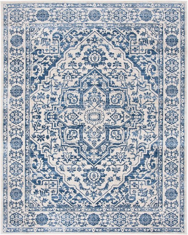 manufacturer direct safavieh brentwood collection area rug - 8' x 10', navy & light grey, medallion distressed design, non-shedding & easy care, ideal for high traffic areas in living room, bedroom (bnt832m) trade price