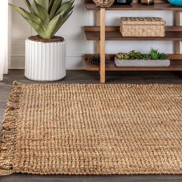 manufacturer direct jonathan y nrf103a-5 para hand woven chunky jute with fringe area-rug, bohemian, for bedroom, kitchen, living room,5 x 8,natural trade price
