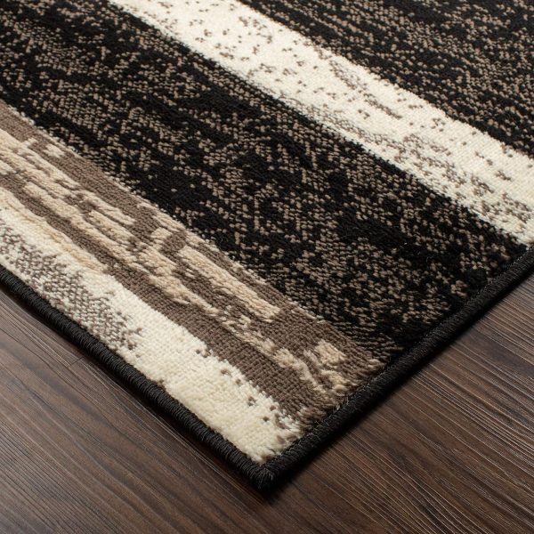 manufacturer direct superior indoor area rug, jute backed, modern geometric patchwork floor decor for bedroom, office, living room, entryway, hardwood floors, rockwood collection, 3' x 5', chocolate trade price