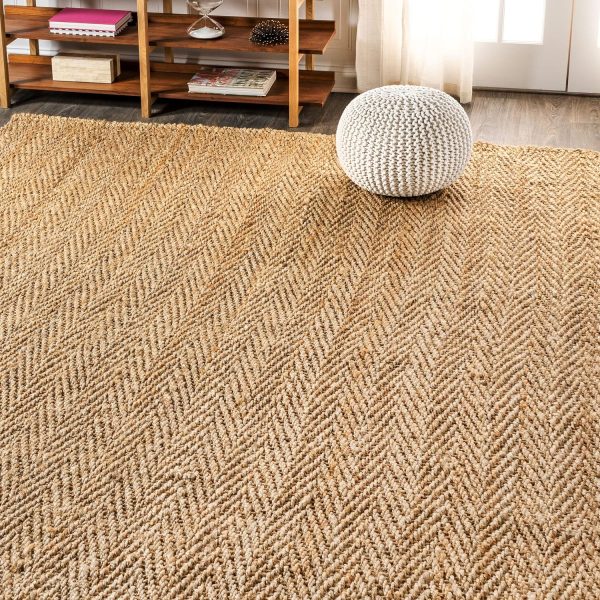 manufacturer direct jonathan y nfr101a-8 espina hand woven herringbone chunky jute indoor area rug bohemian farmhouse easy cleaning bedroom kitchen living room non shedding, 8 x 10, natural color trade price