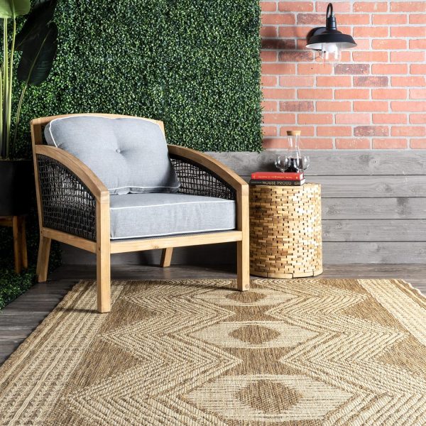 manufacturer direct nuloom 4x6 outdoor/indoor ranya tribal area rug, light brown, geometric design, stain resistant, highly durable, for patio, balcony, bedroom, dining room, living room, bathroom trade price