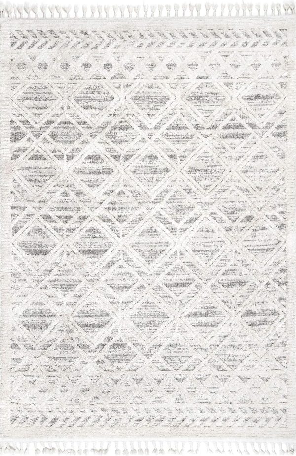 global sourcing nuloom 8x11 ansley moroccan tassel area rug, light grey, high-low textured bohemian design, plush high pile, stain resistant, for bedroom, living room, hallway, entryway oem/odm services