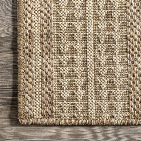 manufacturer direct nuloom 4x6 outdoor/indoor ranya tribal area rug, light brown, geometric design, stain resistant, highly durable, for patio, balcony, bedroom, dining room, living room, bathroom trade price