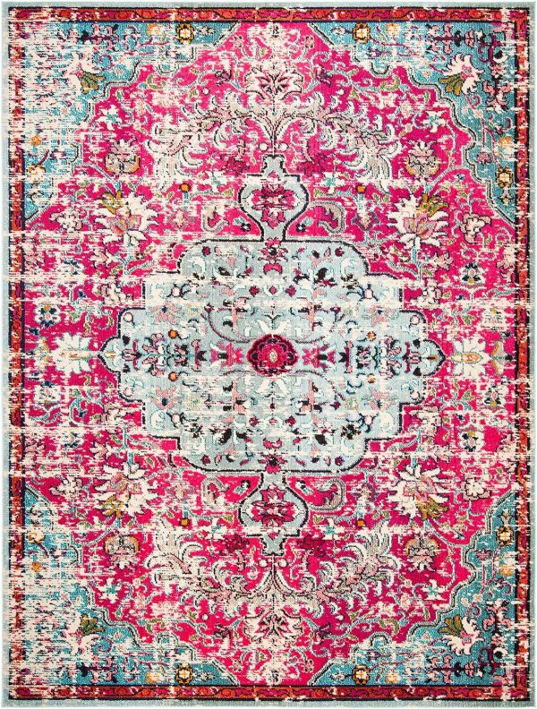 manufacturer direct safavieh madison collection area rug - 8' x 10', fuchsia & teal, boho chic medallion distressed design, non-shedding & easy care, ideal for high traffic areas in living room, bedroom (mad447r) trade price