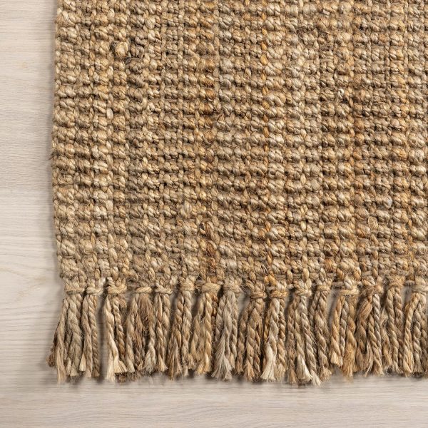 manufacturer direct nuloom 3x5 daniela jute tassel hand woven area rug, natural, solid chunky farmhouse design, natural fiber, for bedroom, dining room, living room, hallway, office, entryway trade price