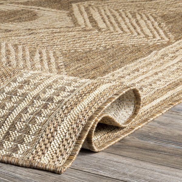 manufacturer direct nuloom 4x6 outdoor/indoor ranya tribal area rug, light brown, geometric design, stain resistant, highly durable, for patio, balcony, bedroom, dining room, living room, bathroom trade price