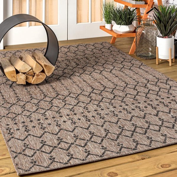 manufacturer direct jonathan y smb108d-5 ourika moroccan geometric textured weave indoor outdoor -area rug, bohemian, rustic, scandinavian easy-cleaning,bedroom,kitchen,backyard,patio,non shedding, natural/black, 5 x 8 trade price